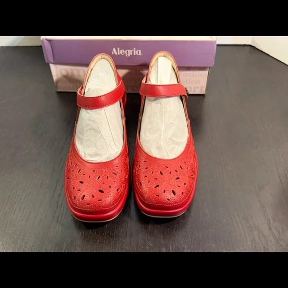Alegria Hayes Ruby Breeze Mary Jane Wedge Heel Shoes Red Womans EU 38/US 8-8.5 - Picture 3 of 16